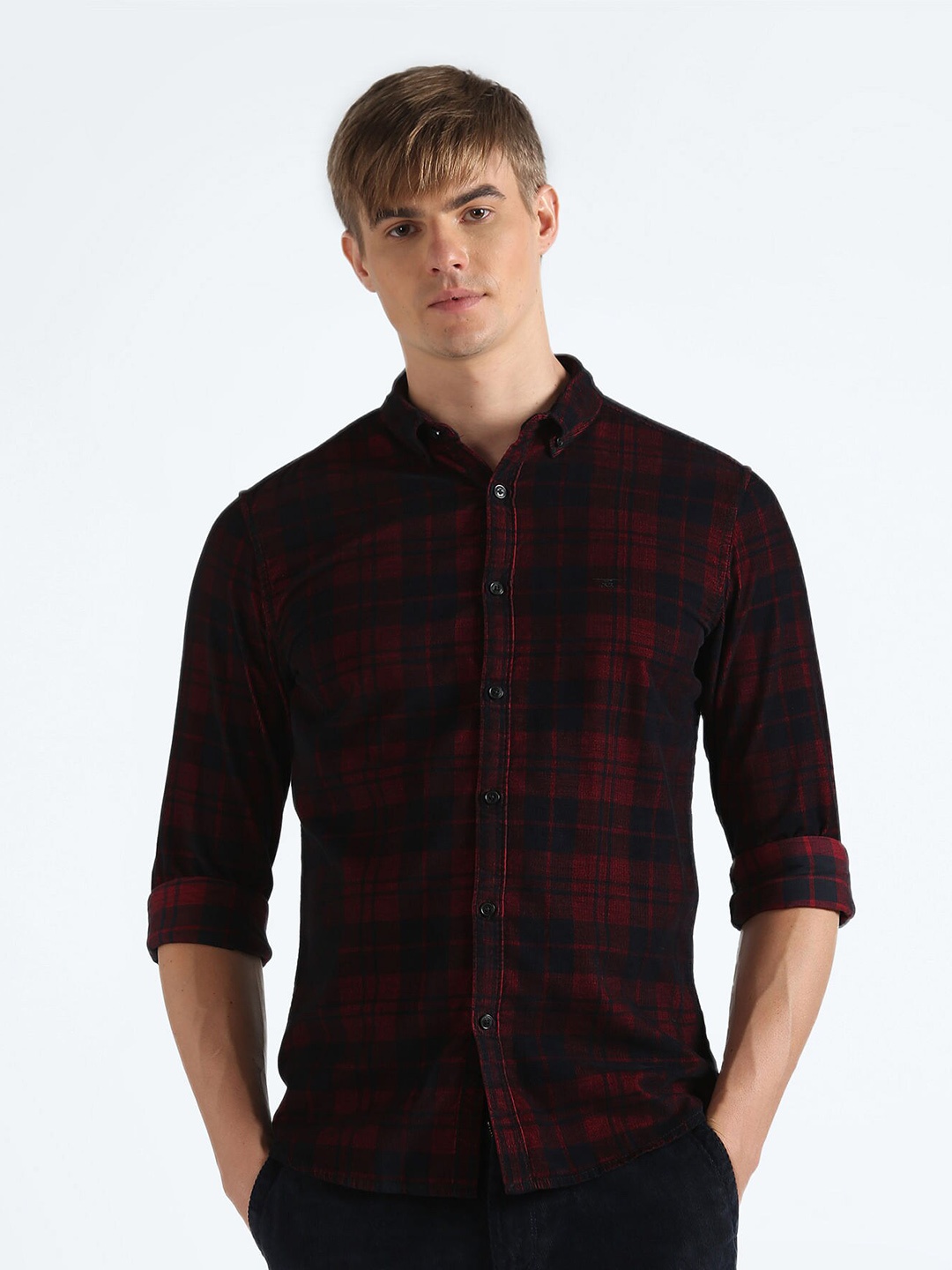 

Flying Machine Tartan Checked Slim Fit Cotton Casual Shirt, Red
