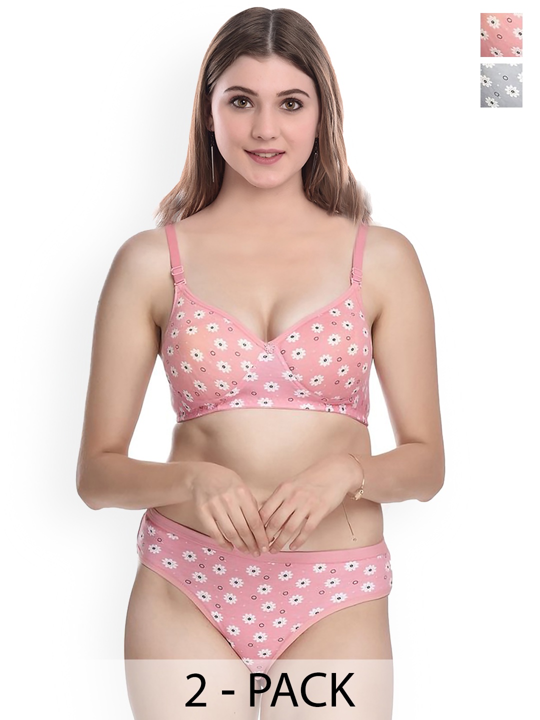 

PIBU Pack Of 2 Printed Cotton Lingerie Set, Pink
