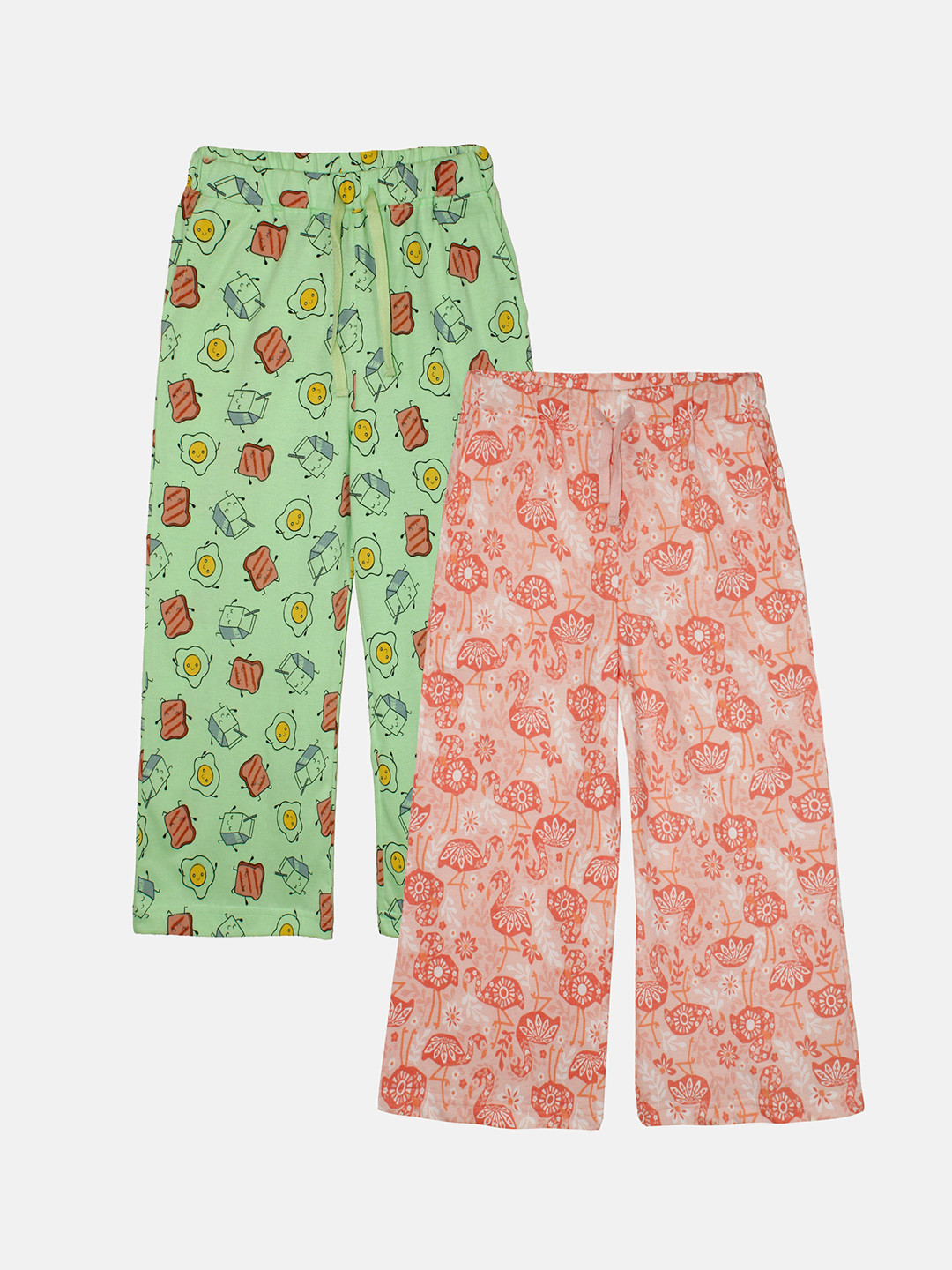 

KiddoPanti Girls Pack of 2 Printed Comfortable Lounge Pants, Green