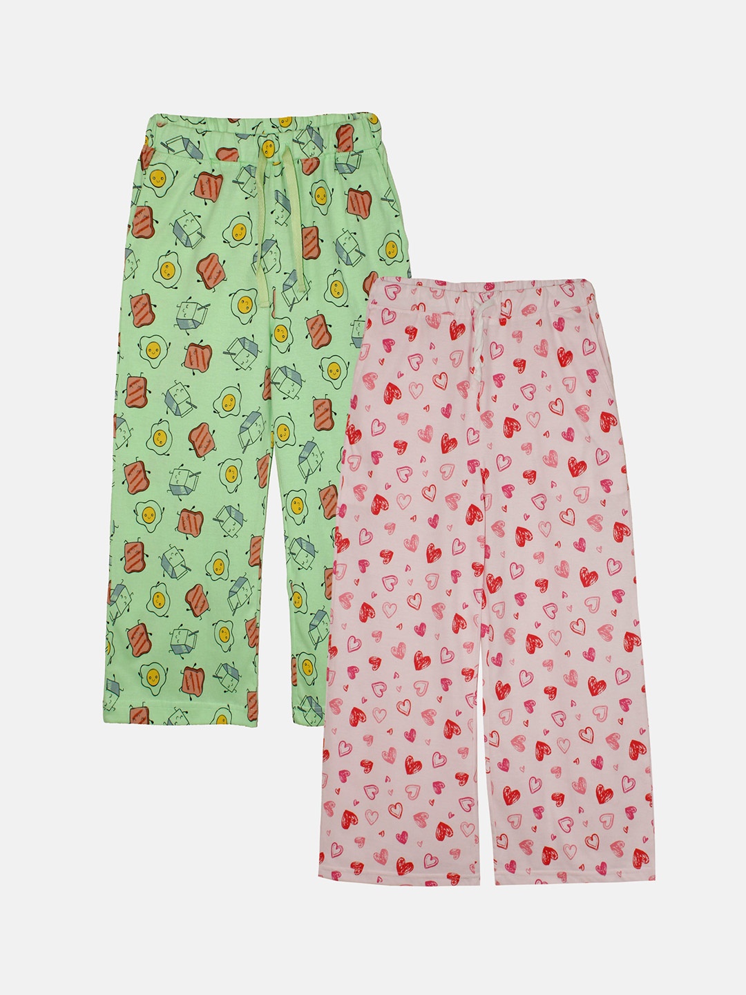 

KiddoPanti Girls Pack Of 2 Printed Cotton Lounge Pants, Green