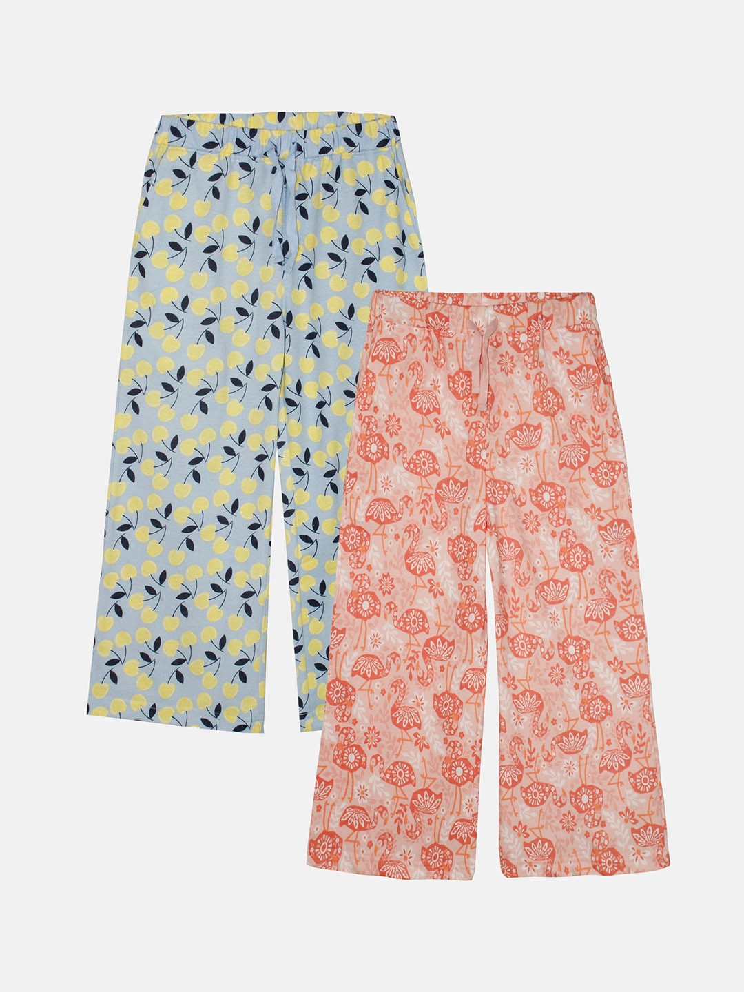 

KiddoPanti Girls Pack Of 2 Printed Cotton Lounge Pants, Blue