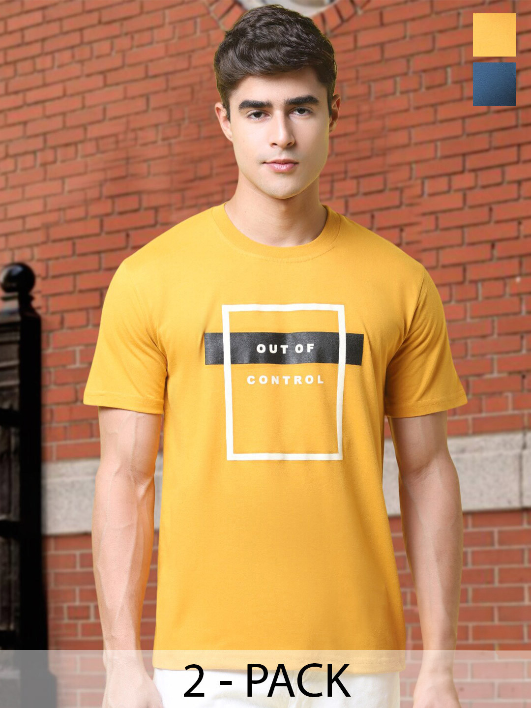 

Tee Projekt Pack Of 2 Typography Printed Cotton T-shirt, Yellow