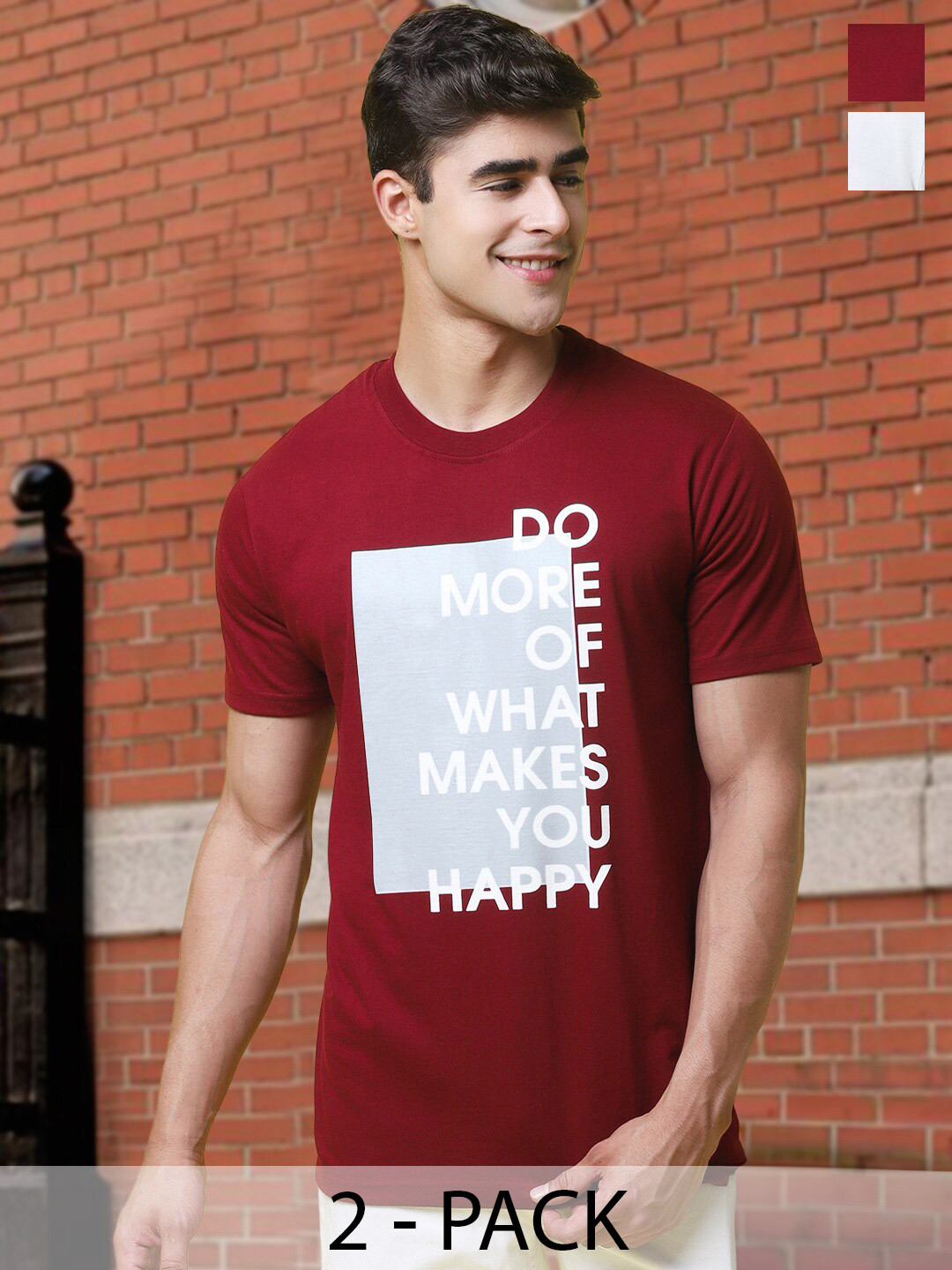 

Tee Projekt Pack Of 2 Typography Printed Cotton T-shirt, Maroon