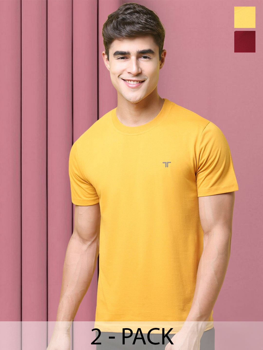 

Tee Projekt Pack Of 2 Round Neck Short Sleeves Cotton T-shirt, Yellow