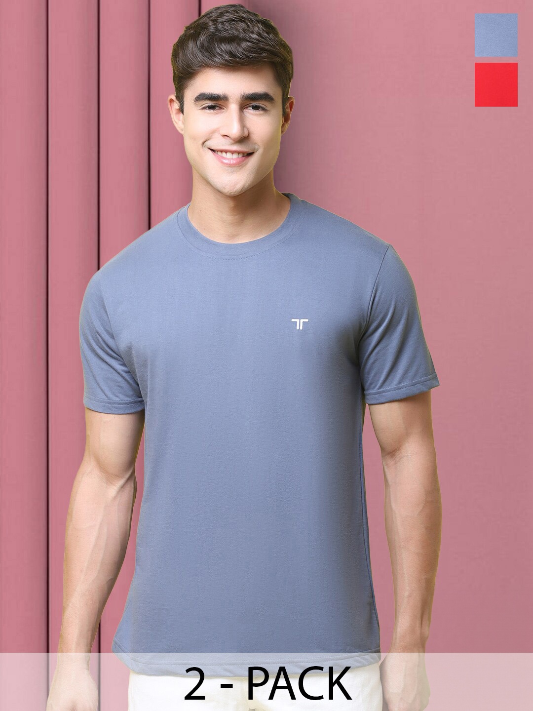 

Tee Projekt Pack Of 2 Round Neck Short Sleeves Cotton T-shirt, Navy blue
