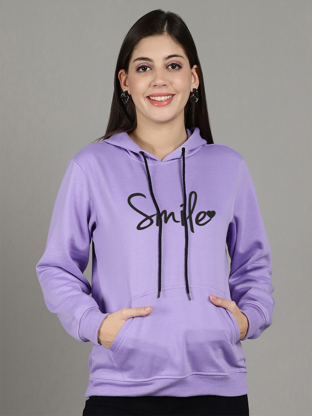 

GRACIT Typography Printed Hooded Fleece Pullover Sweatshirt, Purple