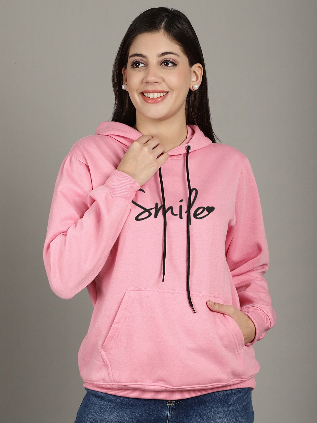 

GRACIT Typography Printed Hooded Fleece Pullover, Pink