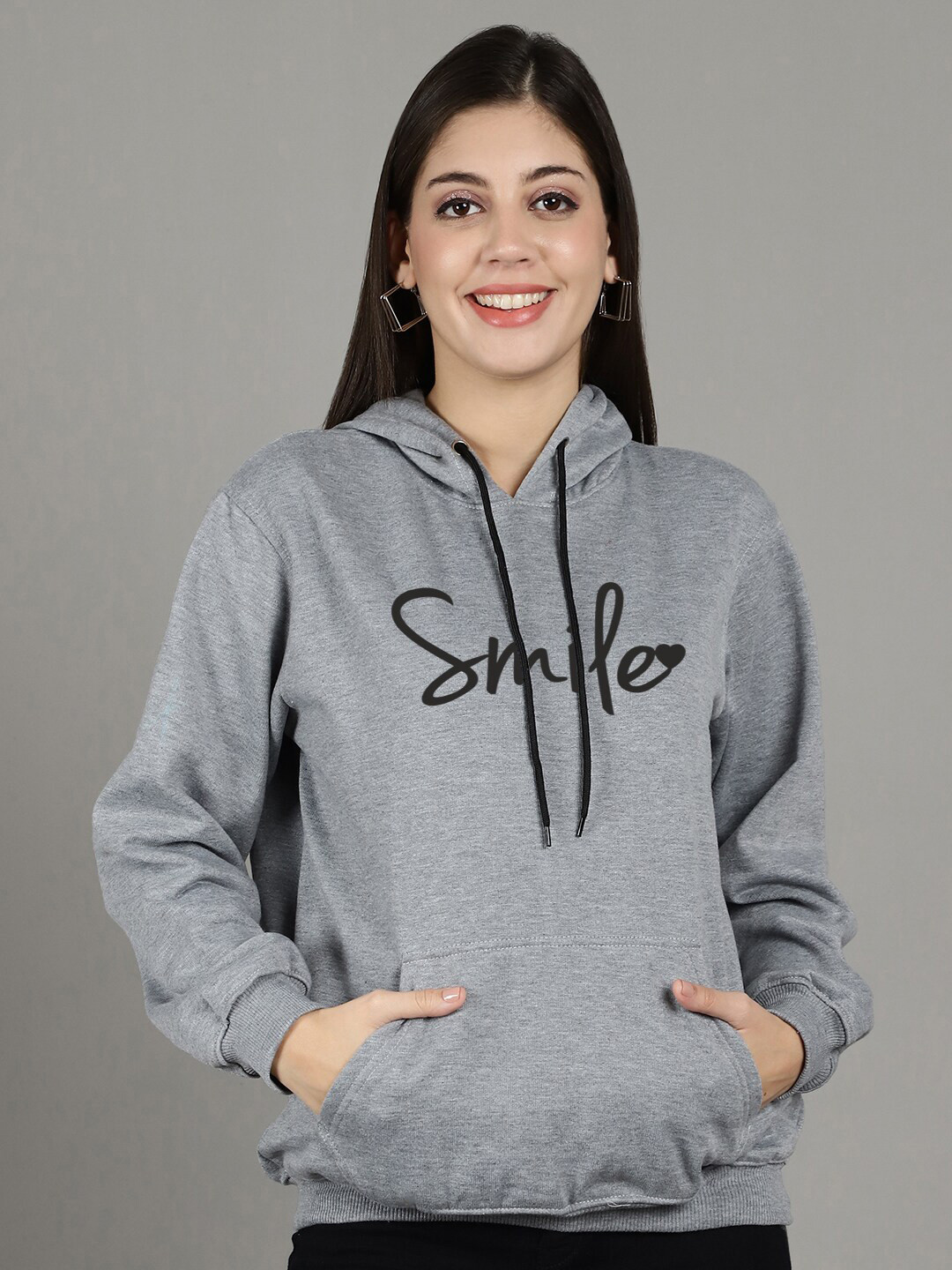 

GRACIT Typography Printed Hooded Fleece Pullover, Grey