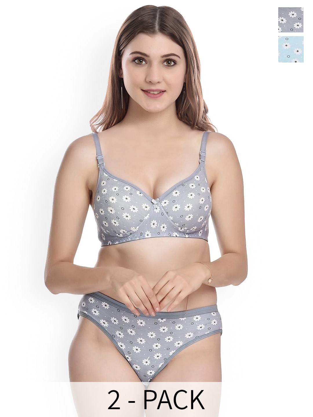 

AROUSY Pack Of 2 Printed Cotton Lingerie Set, Blue