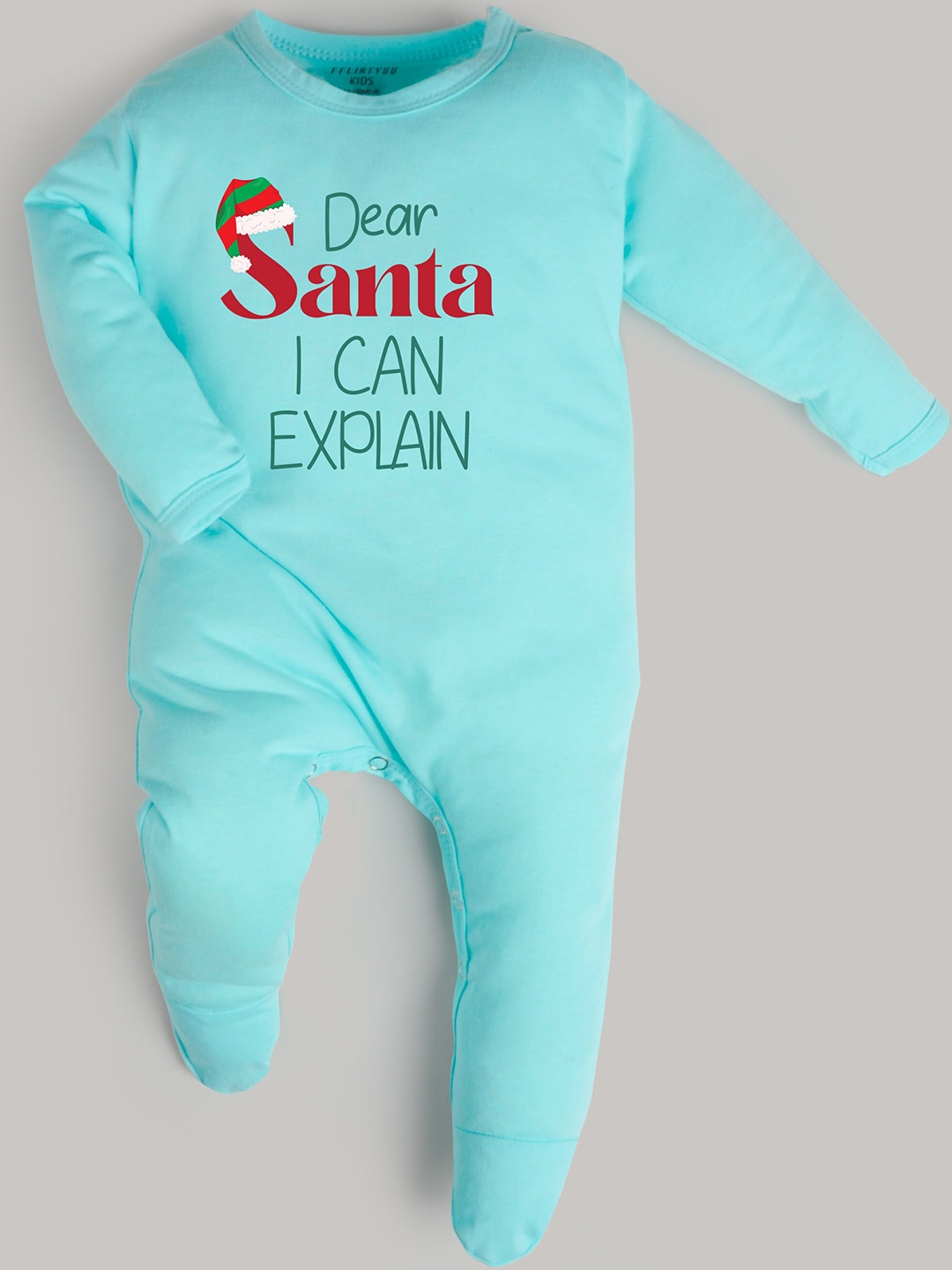 

FFLIRTYGO Infants Typography Printed Cotton Sleepsuit, Turquoise blue