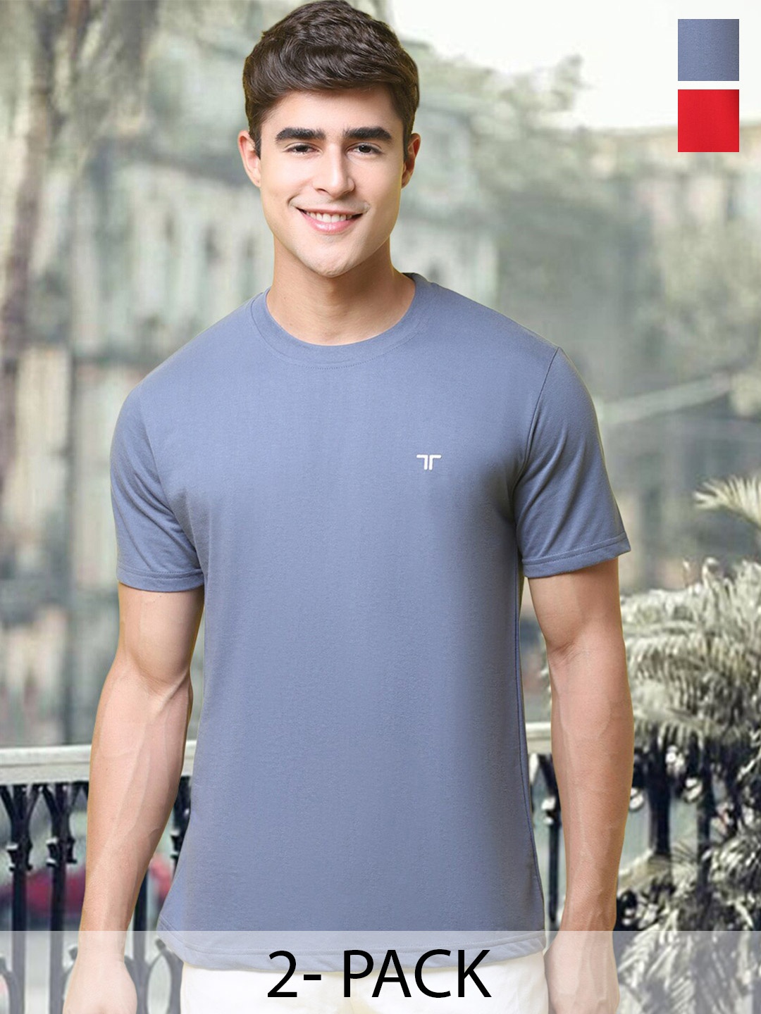 

Tee Projekt Pack Of 2 Round Neck T-shirt, Grey
