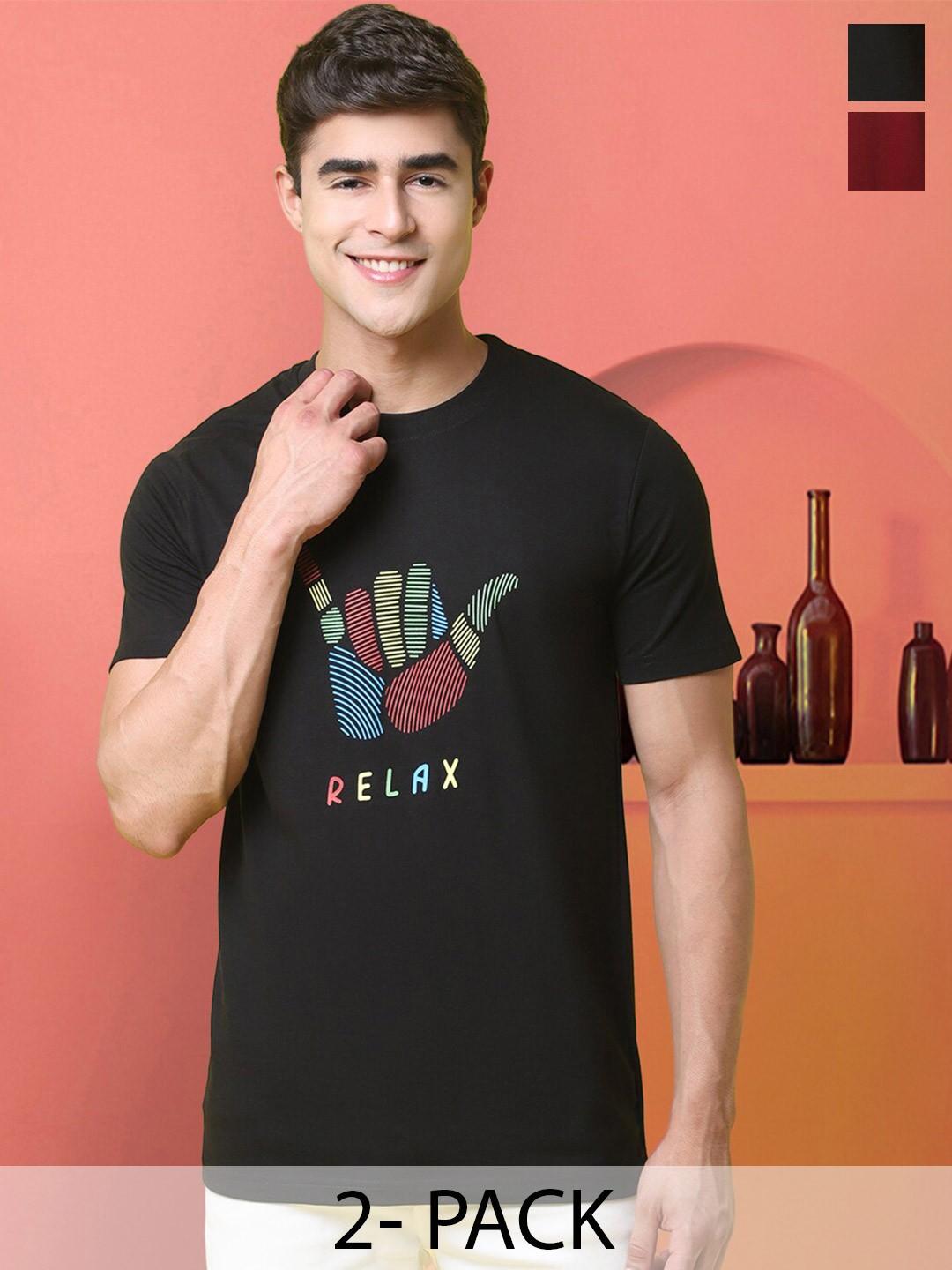 

Tee Projekt Pack Of 2 Graphic Printed T-shirt, Black