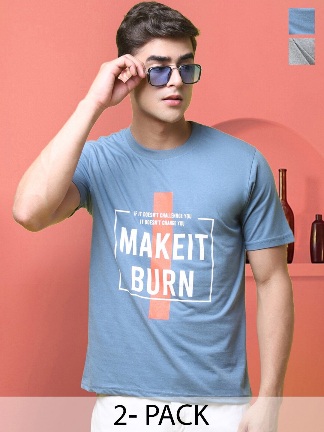 

Tee Projekt Pack Of 2 Printed Round Neck Casual T-shirt, Blue