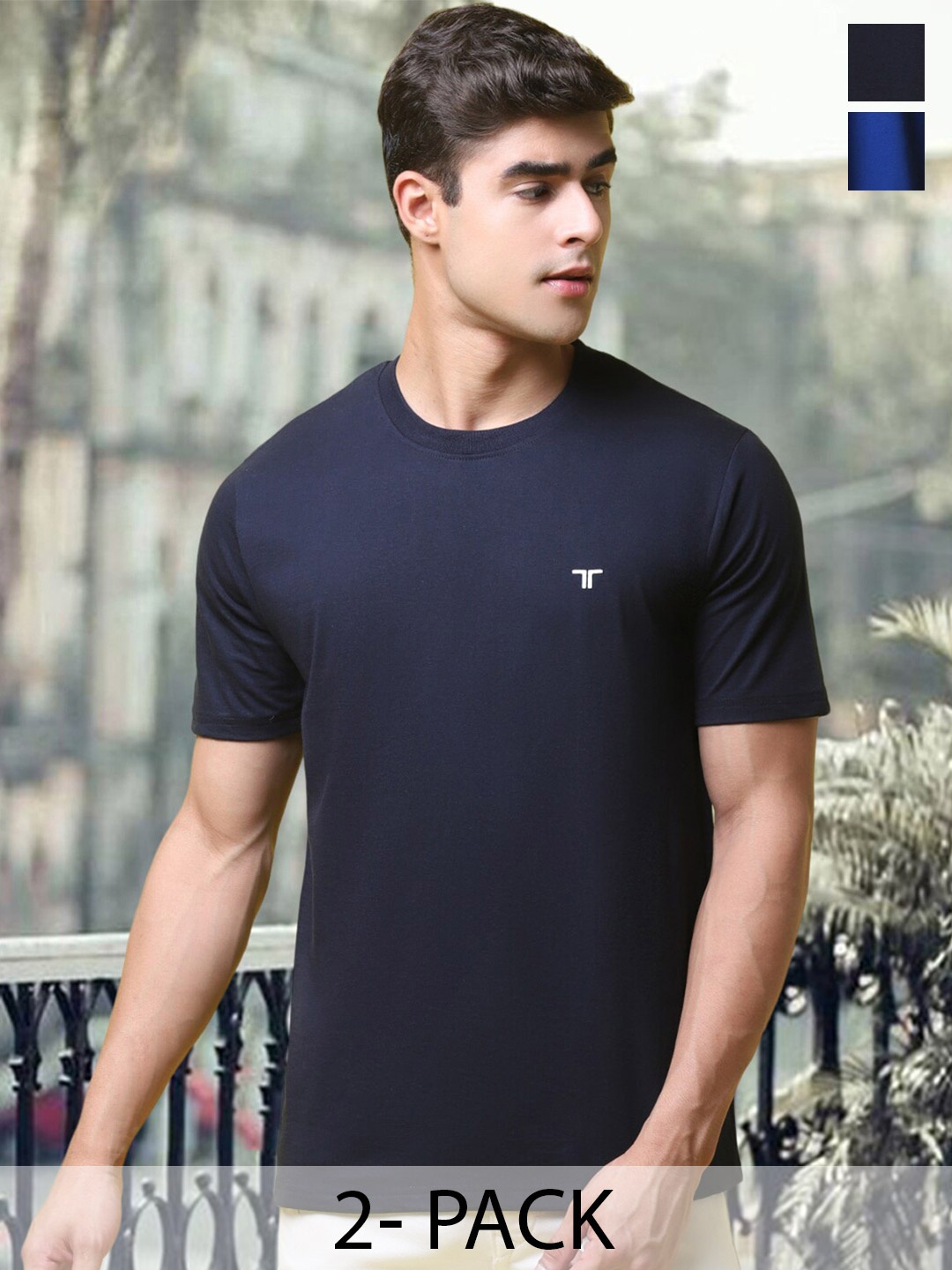 

Tee Projekt Pack Of 2 Round Neck Short Sleeves Cotton T-shirt, Navy blue