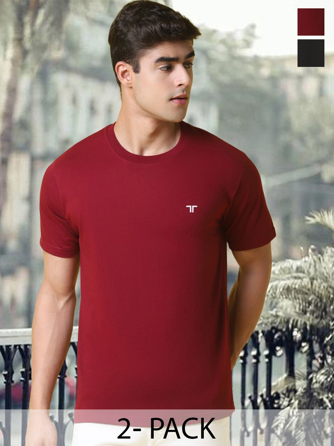 

Tee Projekt Pack Of 2 Round Neck Casual T-shirt, Maroon