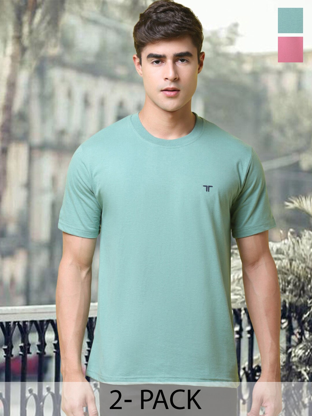 

Tee Projekt Pack Of 2 Round Neck Cotton T-shirt, Green