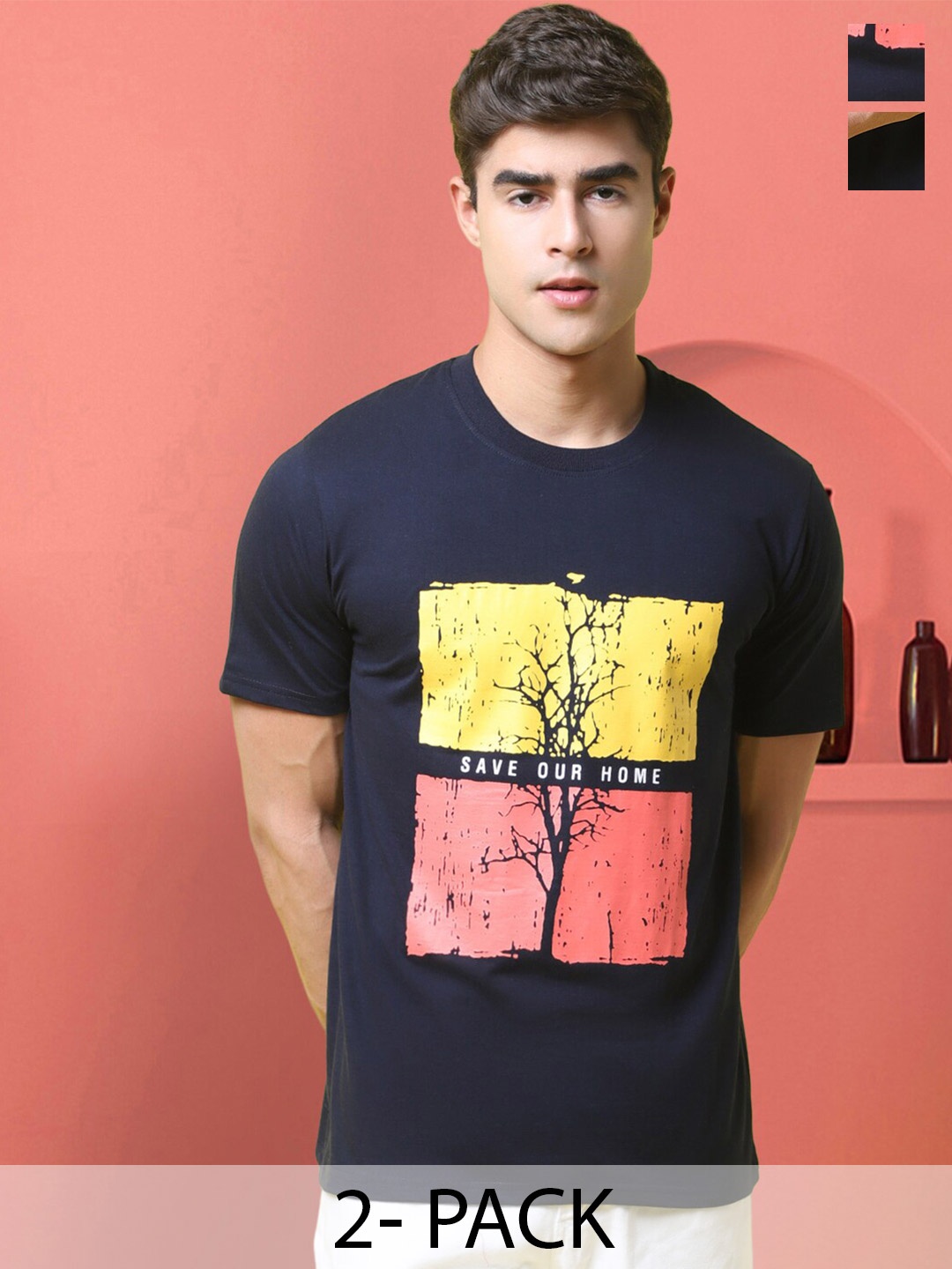 

Tee Projekt Pack Of 2 Printed Round Neck Casual T-shirt, Navy blue