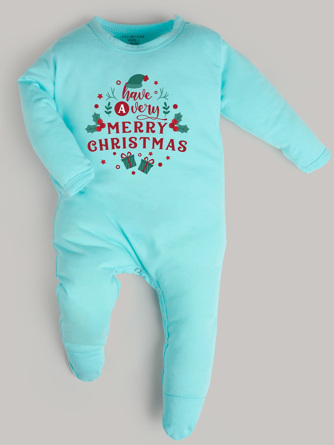 

FFLIRTYGO Infants Printed Cotton Sleepsuit, Turquoise blue