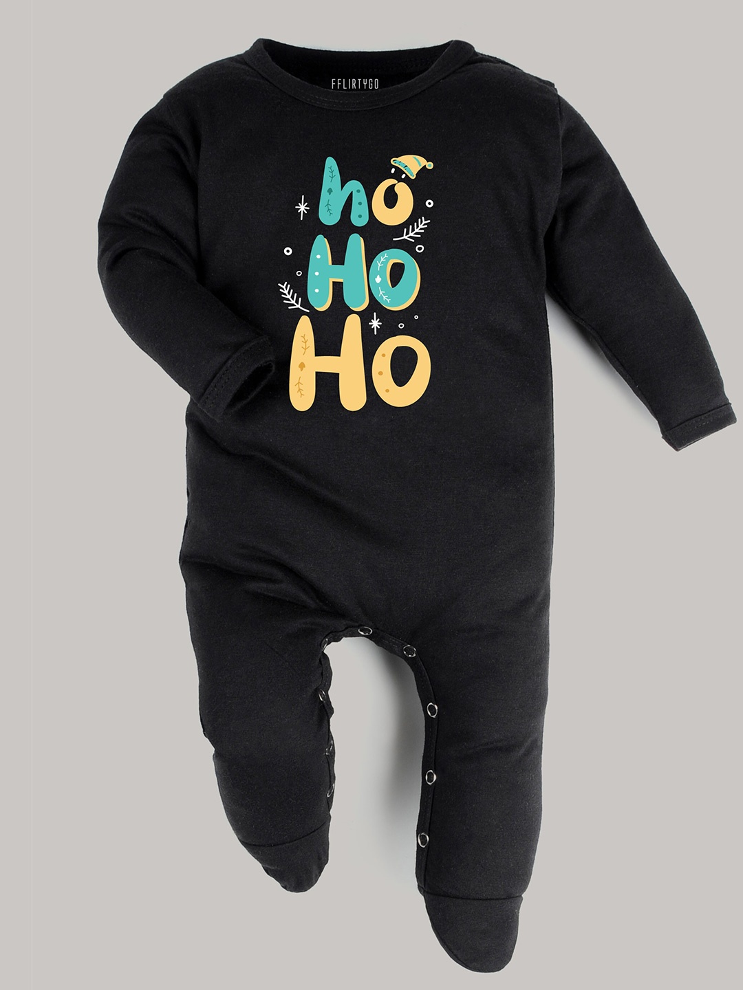 

FFLIRTYGO Infant Kids Typography Printed Cotton Sleepsuit, Black