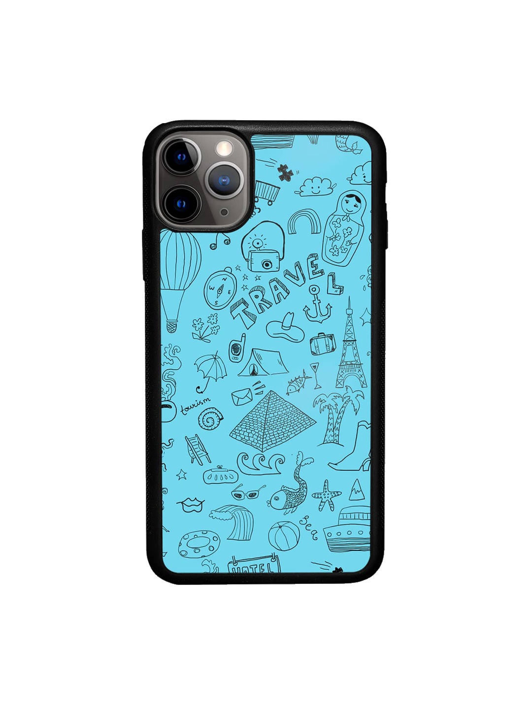 

macmerise Travel Doodle Printed iPhone 11 Pro Max Bumper Case Cover, Blue