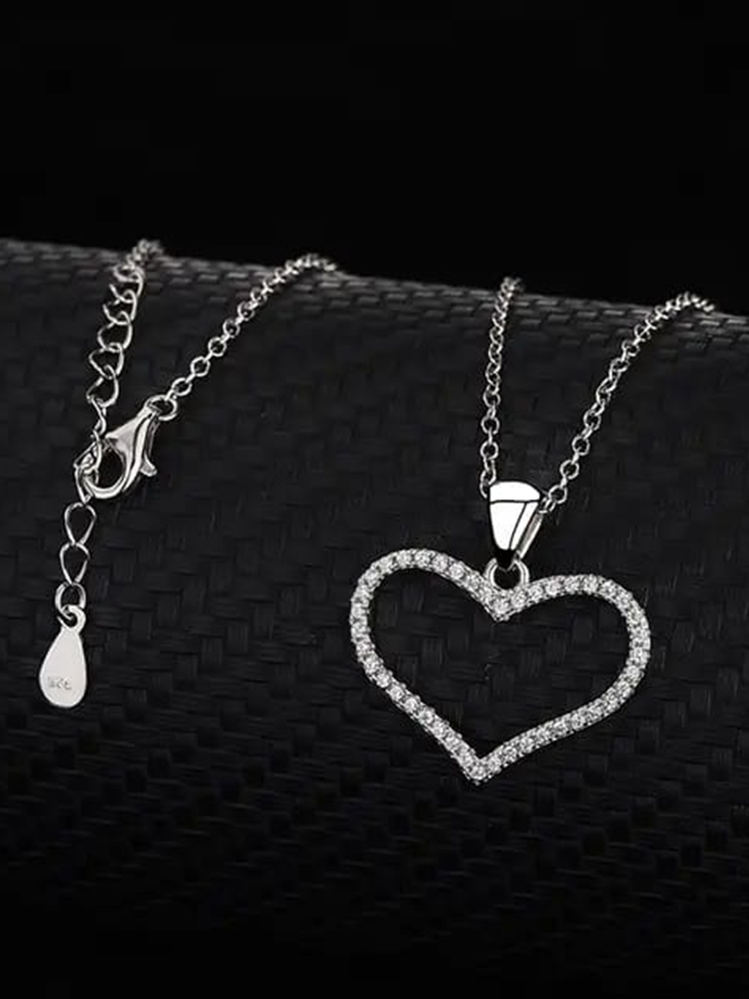 

KRYSTALZ Silver-Plated Zircon Studded Heart-Charm Pendant With Chain