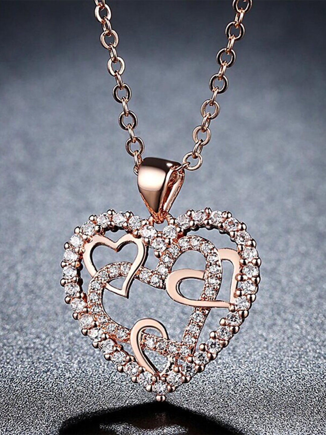 

KRYSTALZ Gold-Plated Cubic Zirconia-Studded Heart-Charm Pendant With Chain