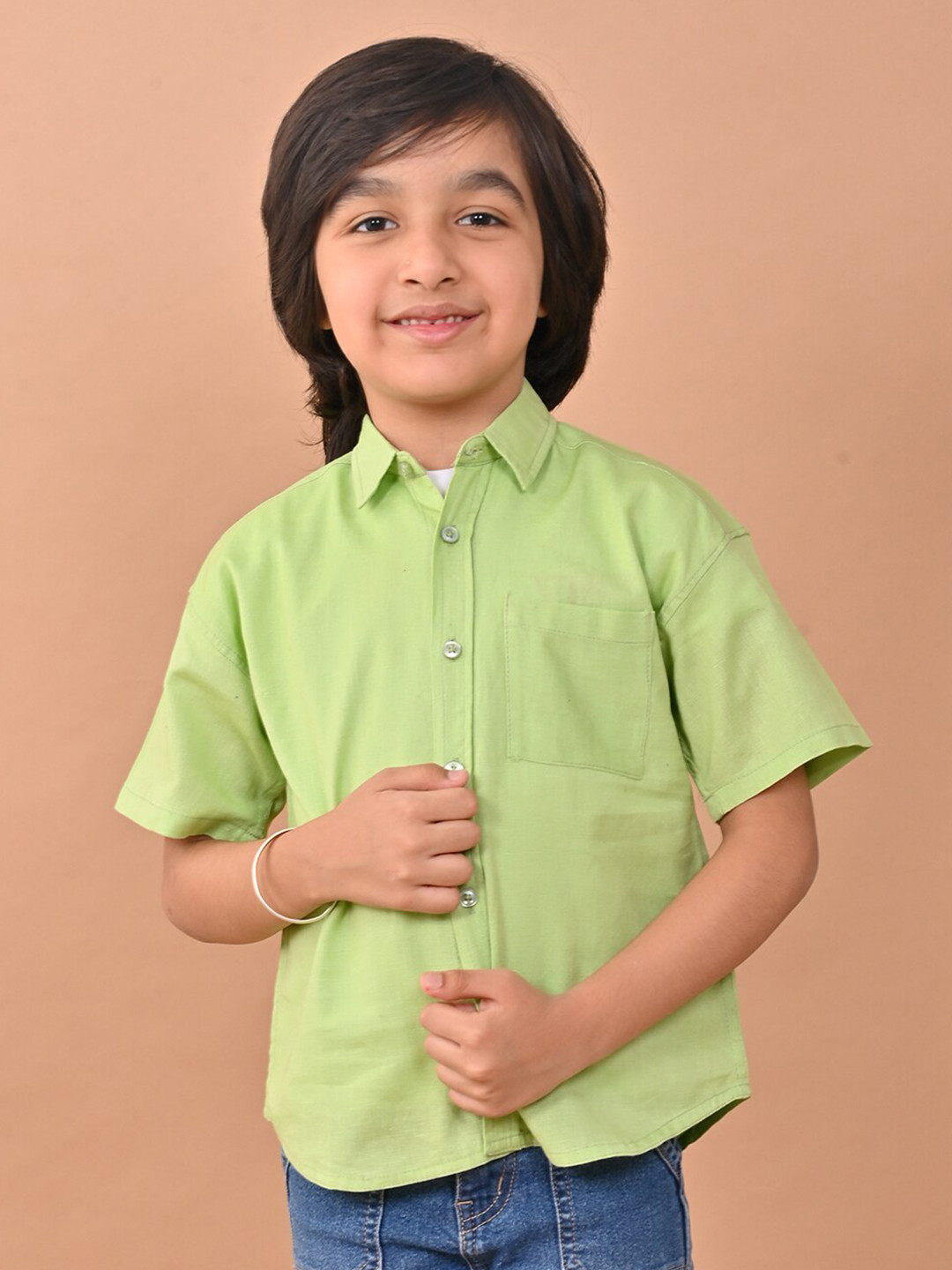 

CHIMPAAANZEE Boys Relaxed Pure Cotton Casual Shirt, Green