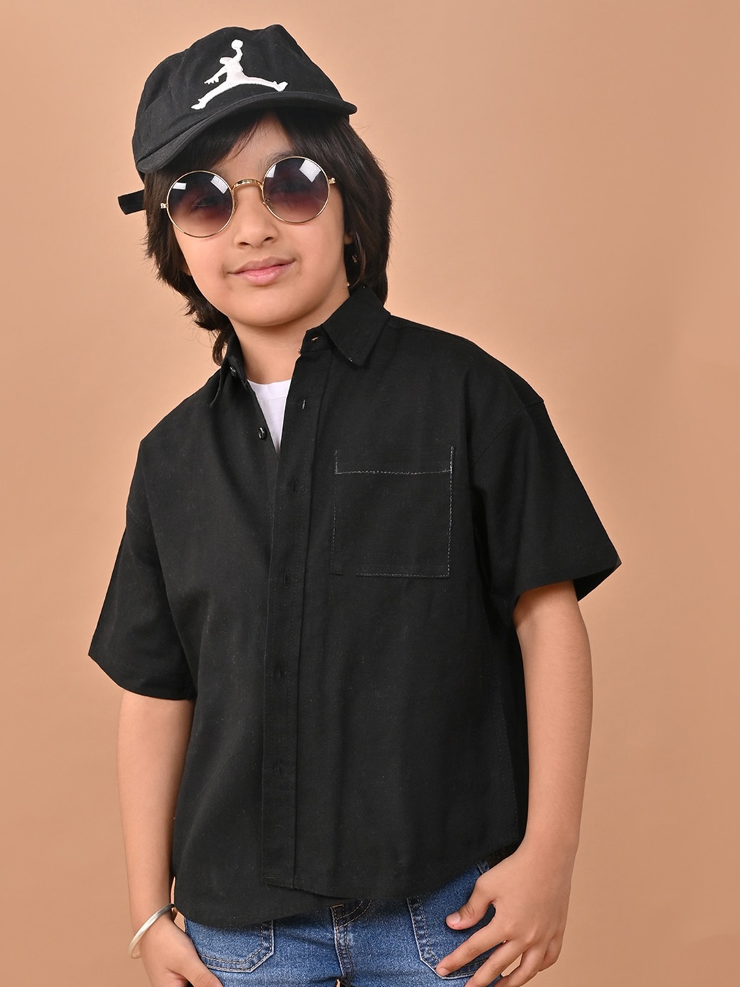 

CHIMPAAANZEE Boys Relaxed Pure Cotton Casual Shirt, Black