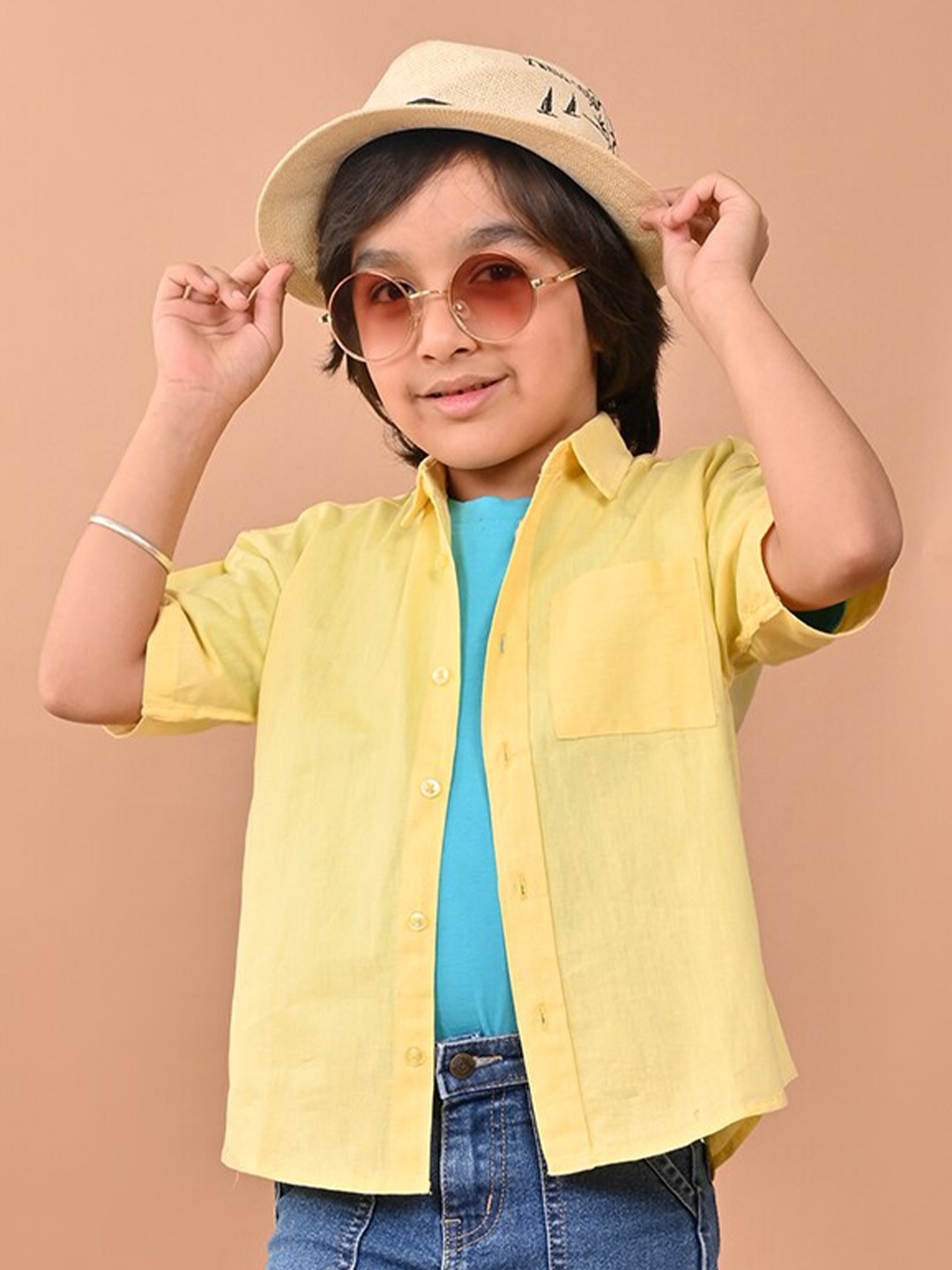 

CHIMPAAANZEE Boys Relaxed Pure Cotton Casual Shirt, Yellow