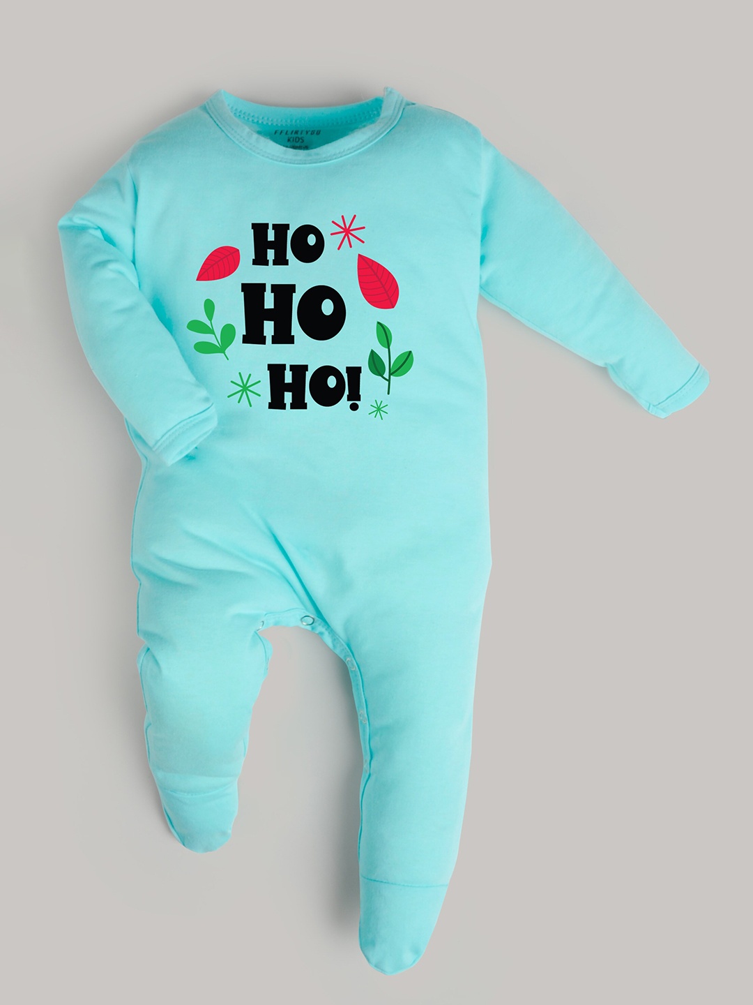 

FFLIRTYGO Infants Typhography Printed Cotton Sleepsuit, Turquoise blue