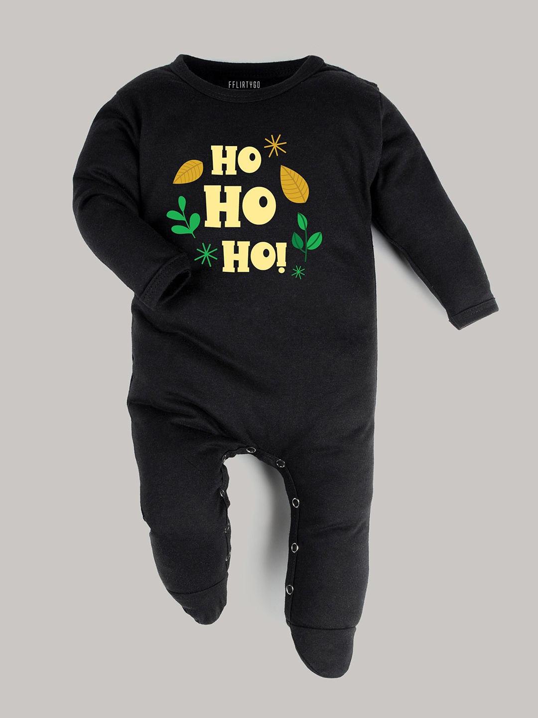 

FFLIRTYGO Infants Typography Printed Cotton Sleepsuit, Black