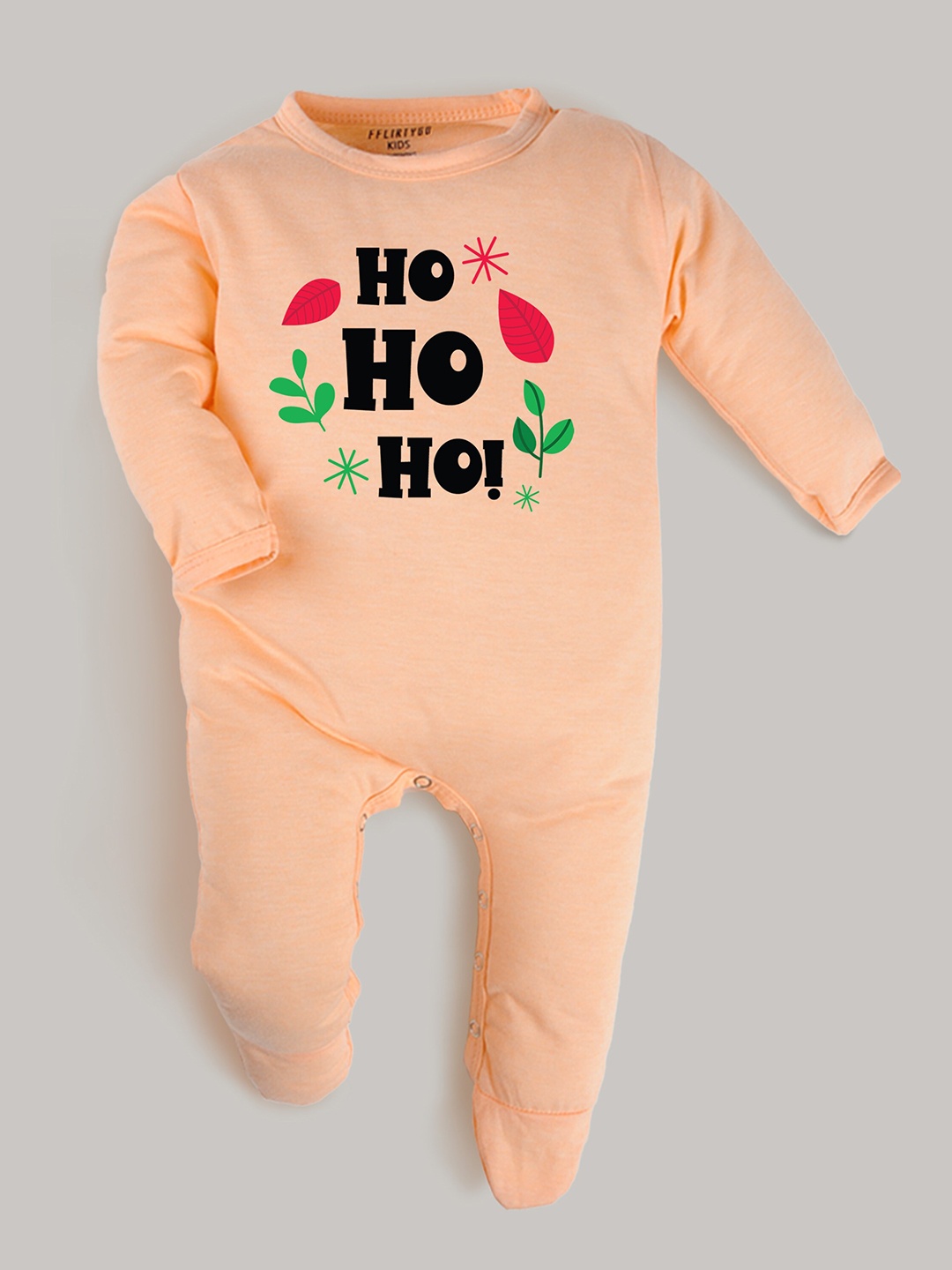 

FFLIRTYGO Infant Kids Typography Printed Cotton Sleepsuit, Peach