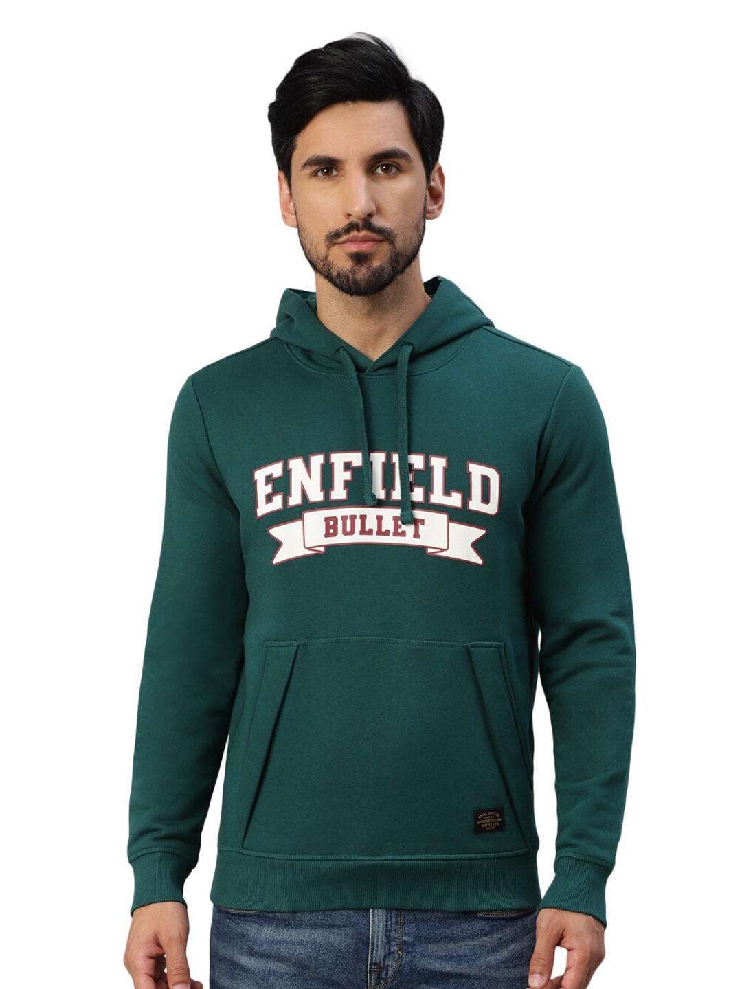 

Royal Enfield Typography Printed Long Sleeves Hooded Cotton Sweatshirt, Green