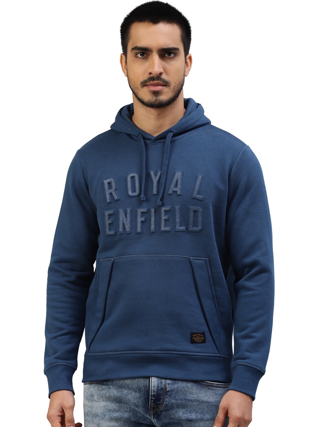 

Royal Enfield Typography Embossed Cotton Pullover, Blue