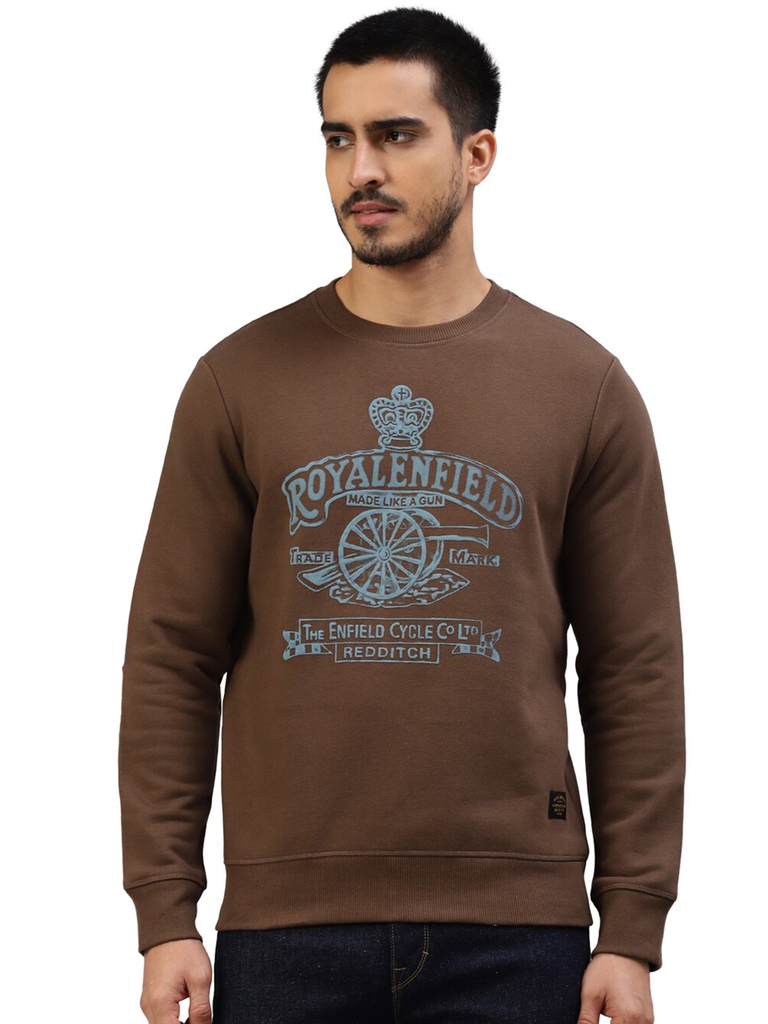 

Royal Enfield Typography Printed Cotton Pullover, Brown