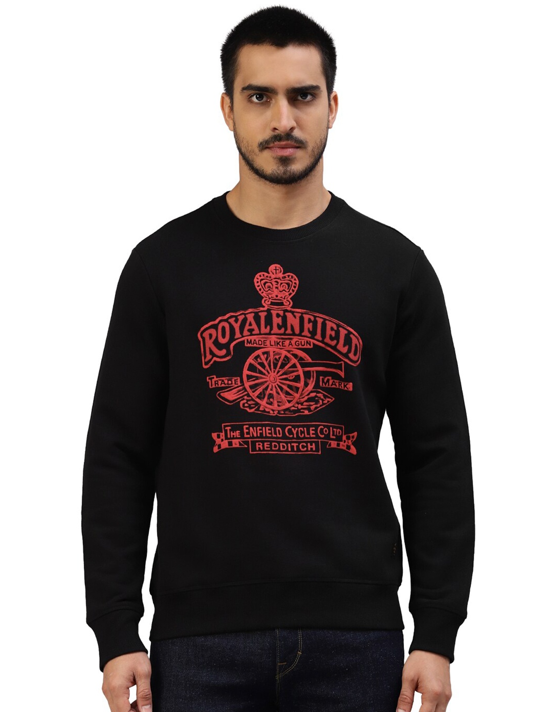 

Royal Enfield Printed Cotton Pullover, Black