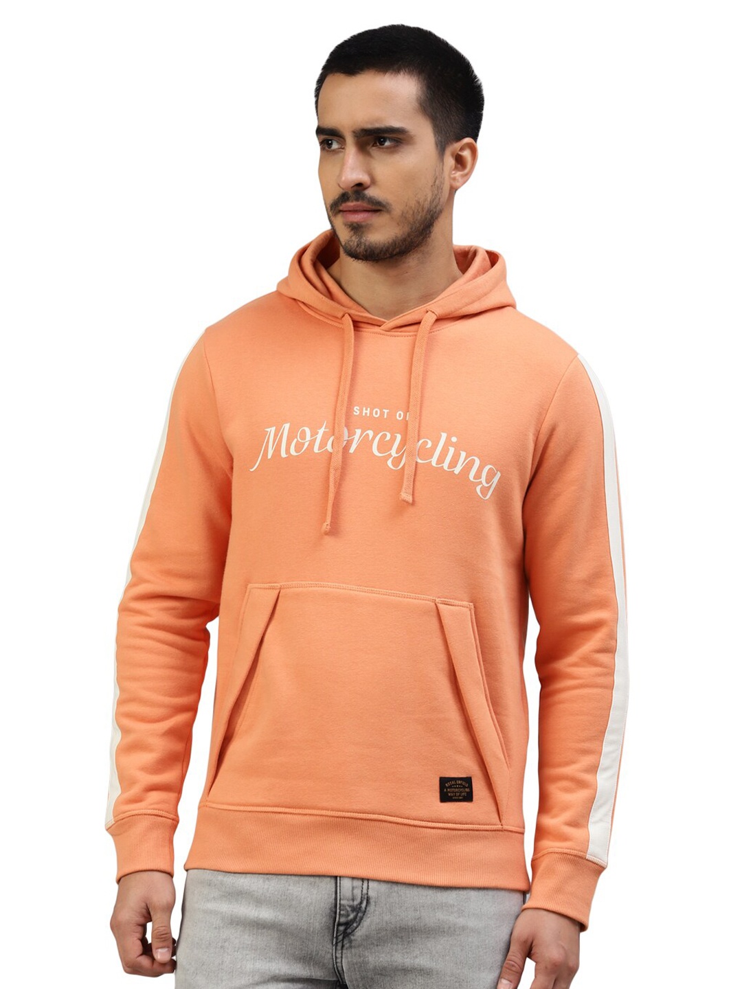 

Royal Enfield Typography Printed Long Sleeves Hooded Cotton Sweatshirt, Orange