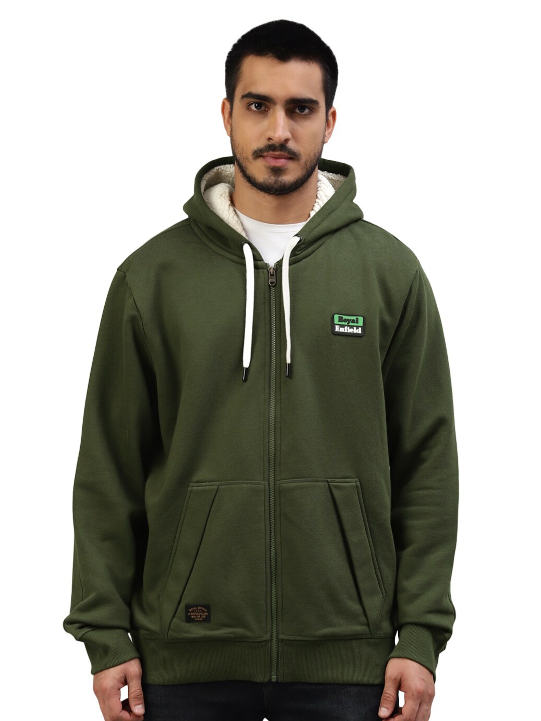 

Royal Enfield Hooded Cotton Front-Open Sweatshirt, Olive