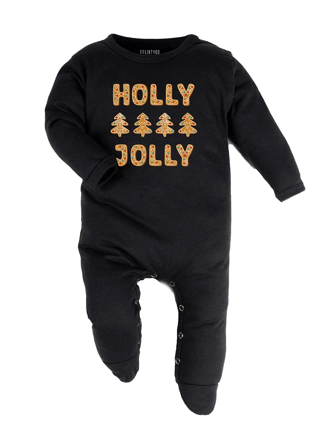 

FFLIRTYGO Infant Kids Typography Printed Cotton Sleepsuit, Black