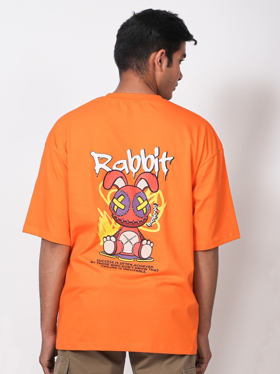 

Bloopers Store Rabbit Printed Pure Cotton Longline Oversized T-shirt, Orange