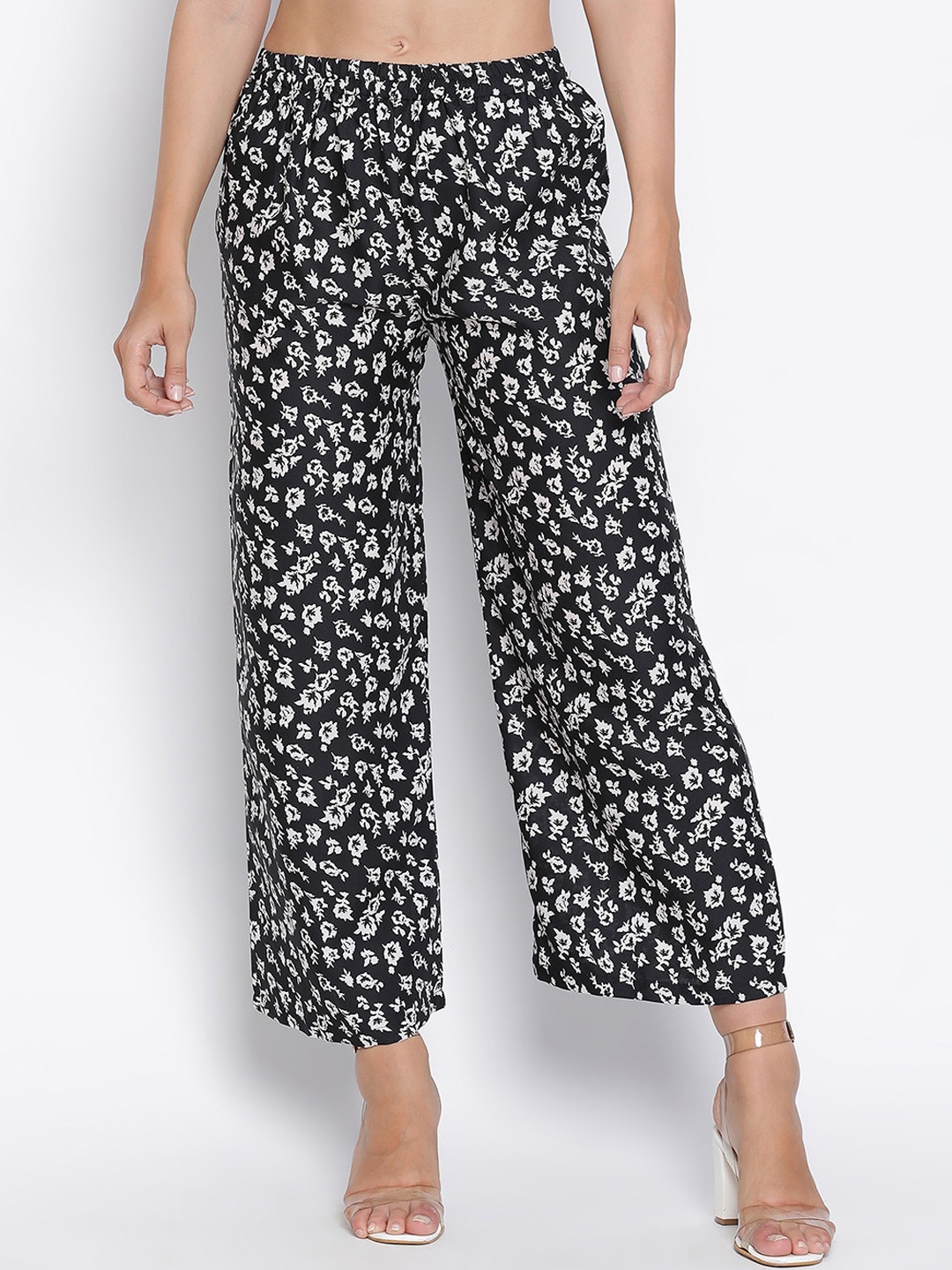 

DRAAX Fashions Women Floral Printed Flared Parallel Trousers, Black