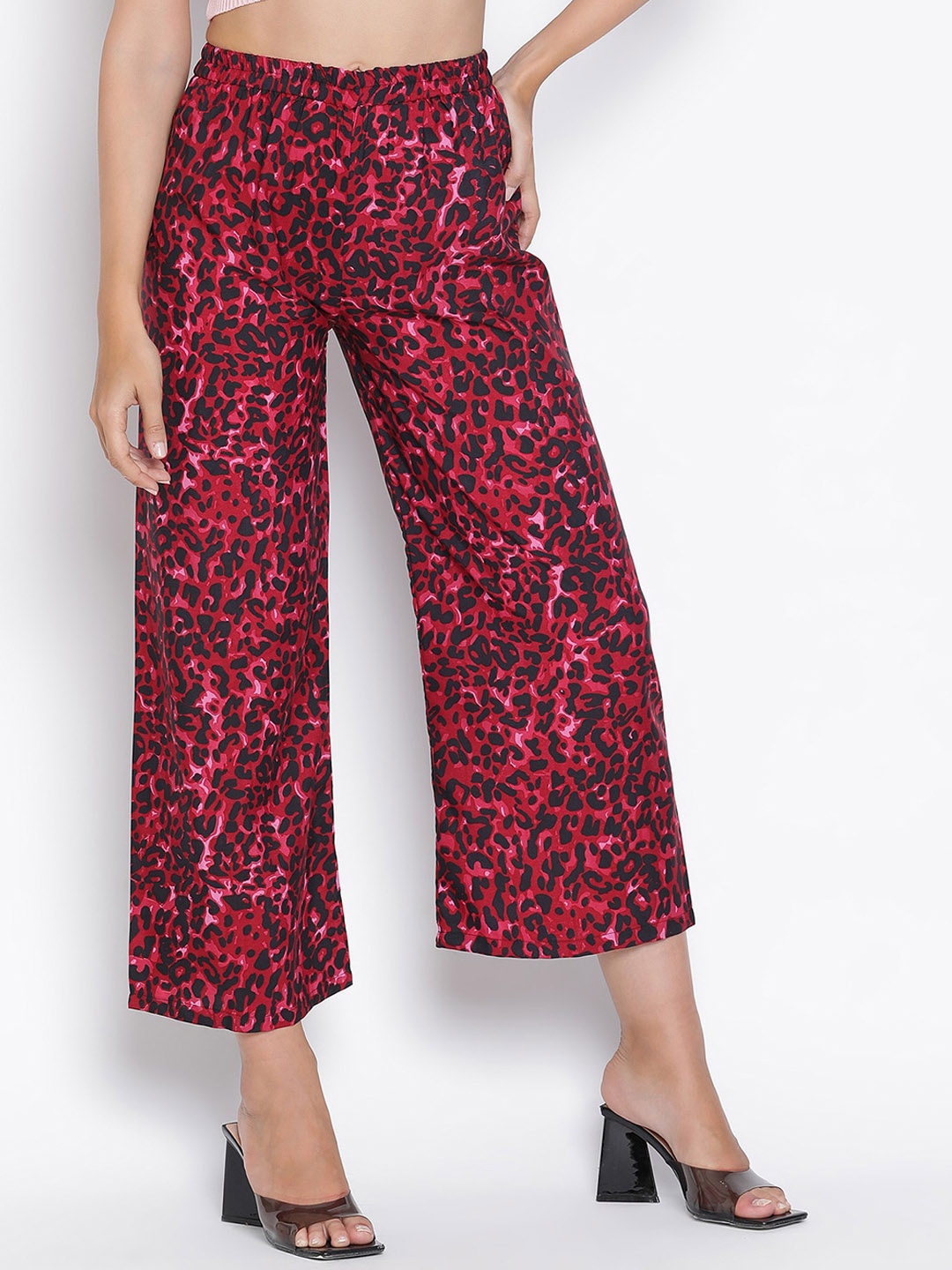 

DRAAX Fashions Women Animal Printed Flared Parallel Trousers, Red