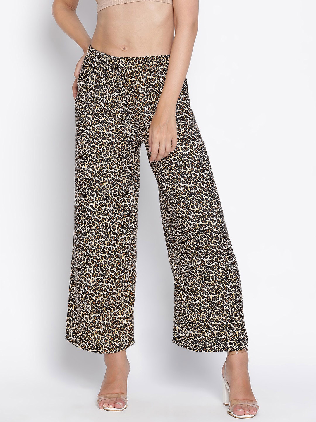 

DRAAX Fashions Women Animal Printed Mid Rise Parallel Trousers, Beige