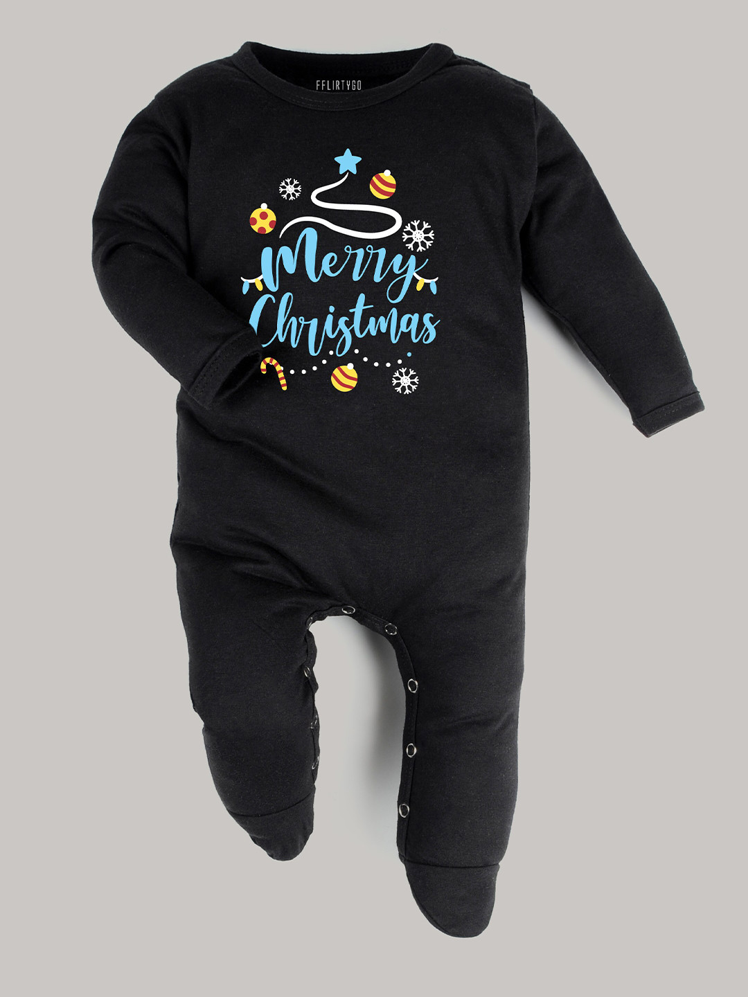 

FLIRTYGO Infants Cotton Christmas Printed Sleepsuit, Black