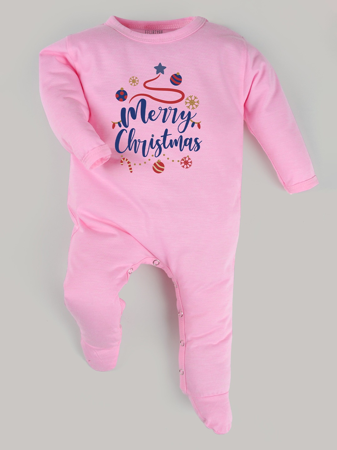 

FFLIRTYGO Infants Merry Christmas Printed Pure Cotton Sleepsuit, Pink