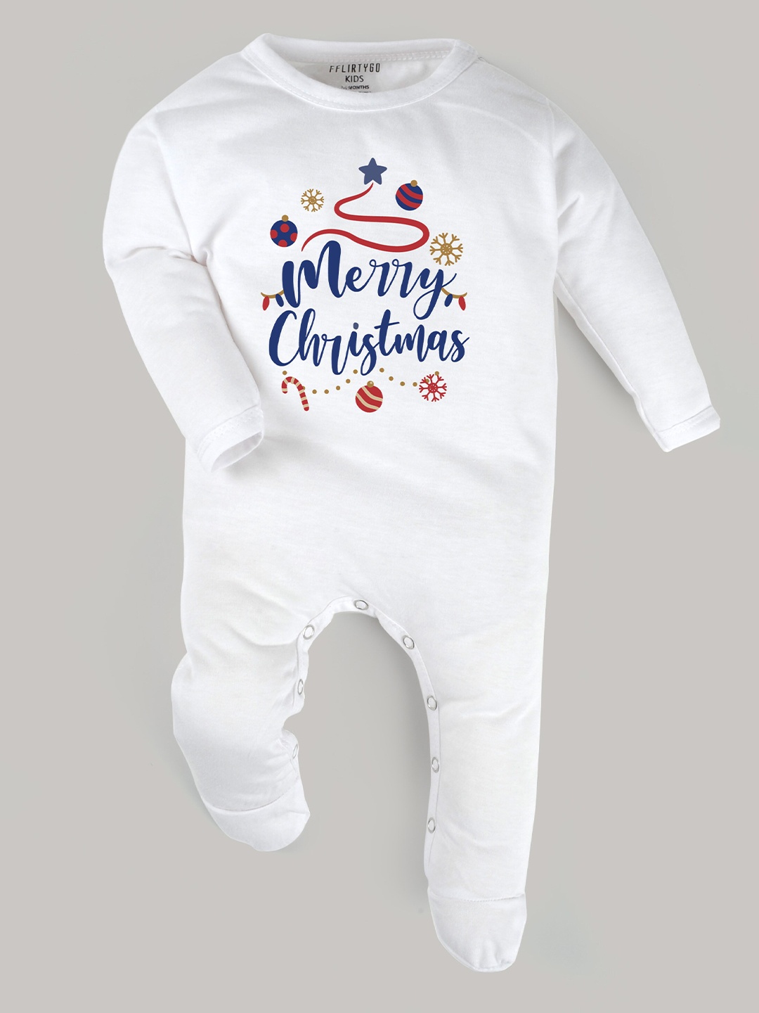 

FFLIRTYGO Infants Merry Christmas Printed Pure Cotton Sleepsuit, White