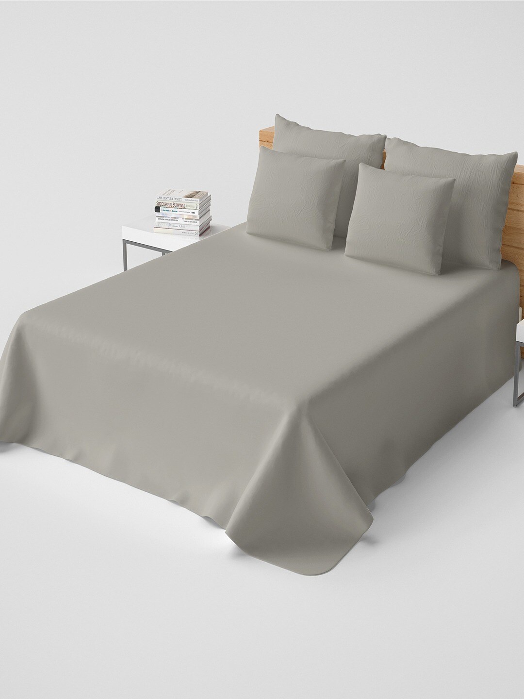 

Himeya Grey Cotton 210 TC King Bedsheet With 2 Pillow Covers