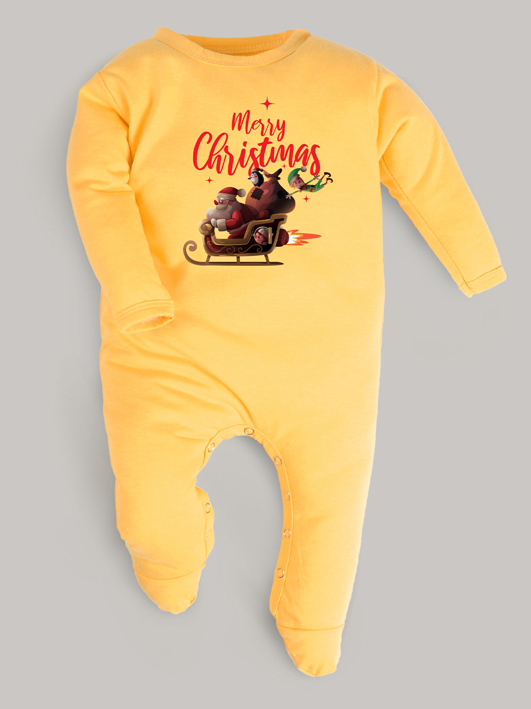 

FFLIRTYGO Infants Christmas Special Printed Pure Cotton Sleepsuit, Yellow