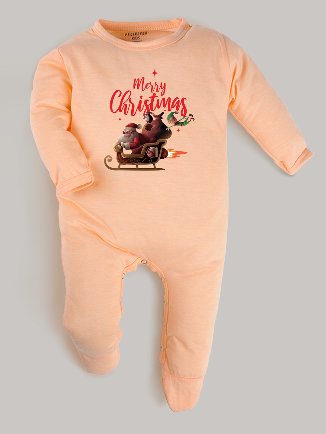 

FFLIRTYGO Infant Kids Typography Printed Cotton Sleepsuit, Peach