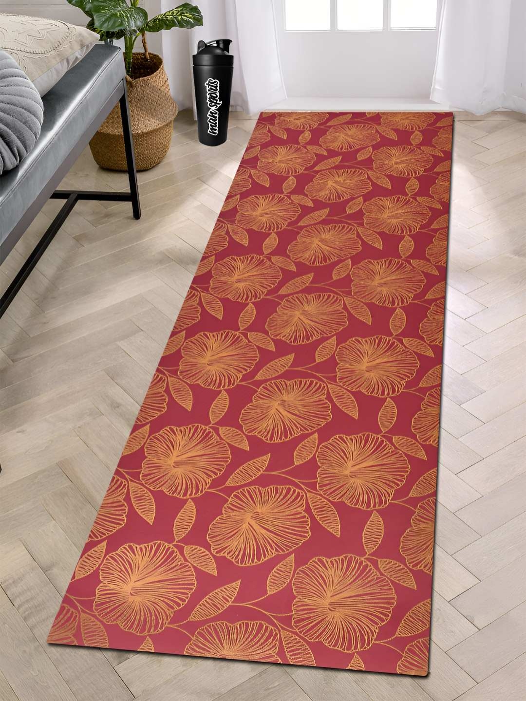 

COMFIDELITAS Pink & Orange Printed Rectangular Anti-Skid Yoga Mat